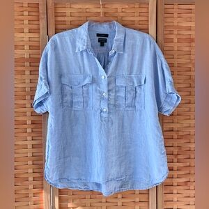 J. Crew Light Blue Linen Pullover Blouse